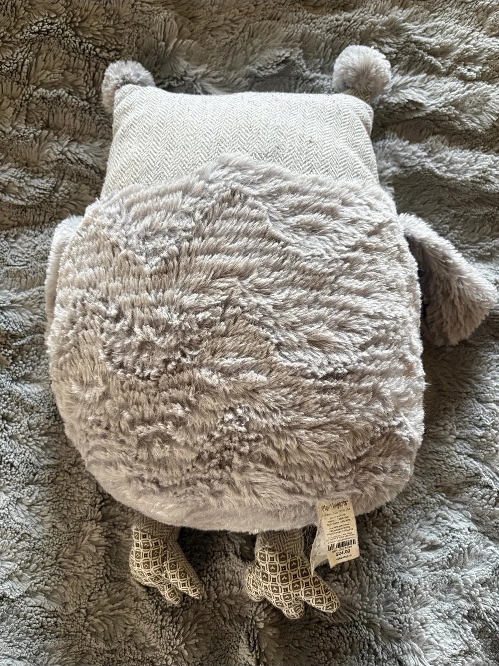 Pier One Imports Plush Owl Decorative Throw Pillow in Gray and Cream